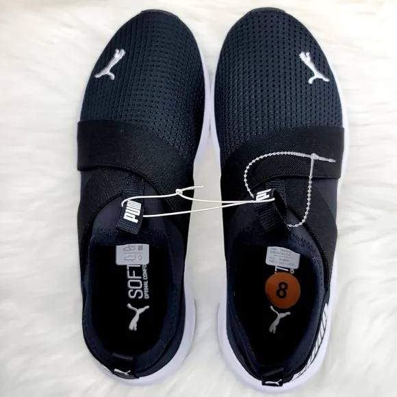 PUMA PROWL SLIP ON SNEAKERS BLACK AND WHITE