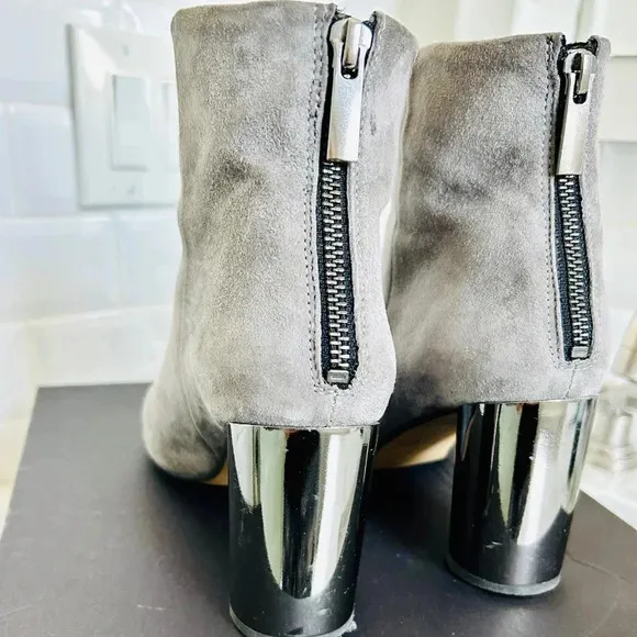 Pure Navy - Gray Suede Ankle Boots Mirrored Heels Women’s Size 7.5