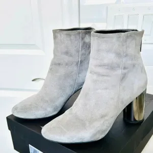 Pure Navy - Gray Suede Ankle Boots Mirrored Heels Women’s Size 7.5