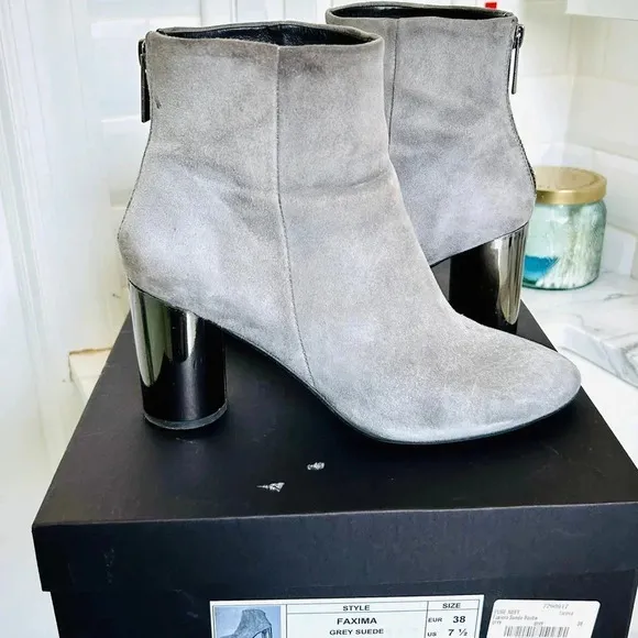 Pure Navy - Gray Suede Ankle Boots Mirrored Heels Women’s Size 7.5