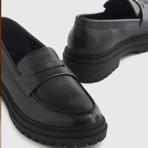 Quince Black Leather Women's Italian Leather Lug Sole Loafers Size 10 New In Box