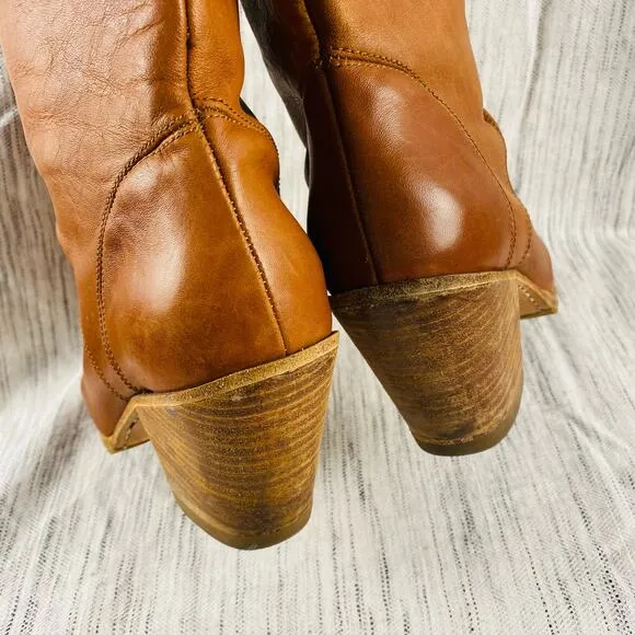 Rachel Comey Calf Leather Tan Brown Riding Carrier Boots Stacked Heel Size 6