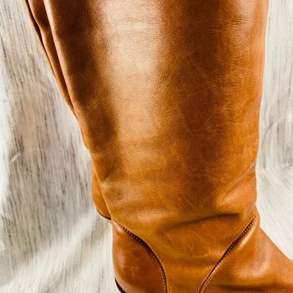 Rachel Comey Calf Leather Tan Brown Riding Carrier Boots Stacked Heel Size 6