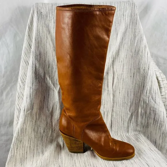 Rachel Comey Calf Leather Tan Brown Riding Carrier Boots Stacked Heel Size 6