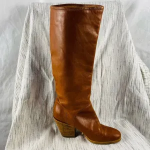 Rachel Comey Calf Leather Tan Brown Riding Carrier Boots Stacked Heel Size 6