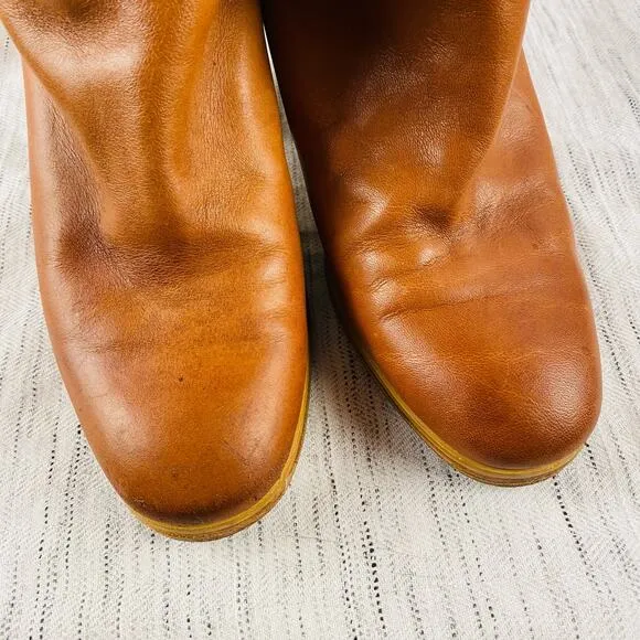 Rachel Comey Calf Leather Tan Brown Riding Carrier Boots Stacked Heel Size 6