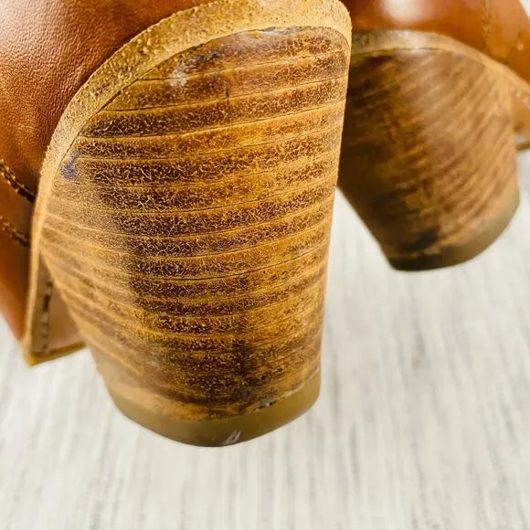 Rachel Comey Calf Leather Tan Brown Riding Carrier Boots Stacked Heel Size 6