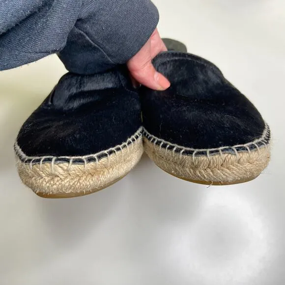 Rachel Zoe Cherry Calf Hair Espadrille Flats Sz 8.5 Black Leather Slip Ons‎