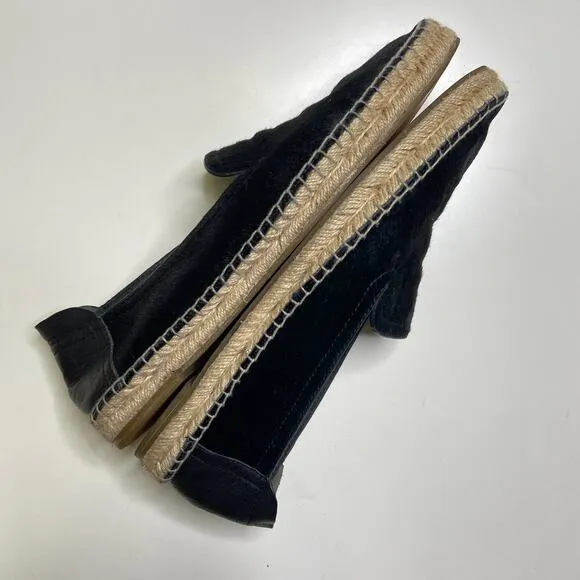 Rachel Zoe Cherry Calf Hair Espadrille Flats Sz 8.5 Black Leather Slip Ons‎