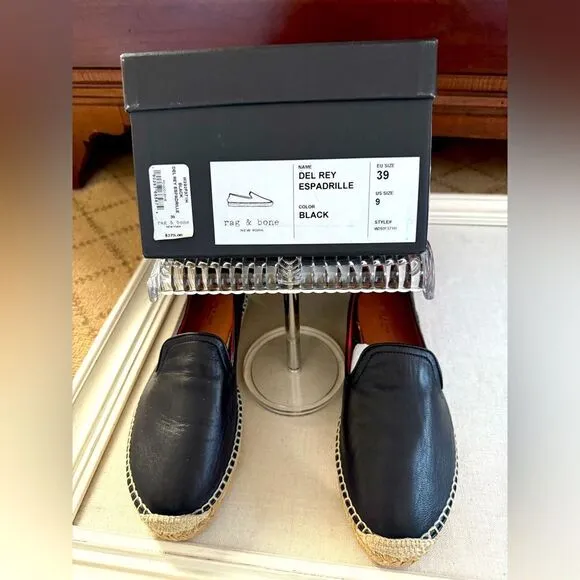 Rag &amp; Bone Black leather Del Rey espadrille NIB 39