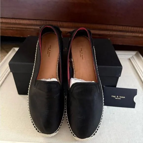 Rag &amp; Bone Black leather Del Rey espadrille NIB 39