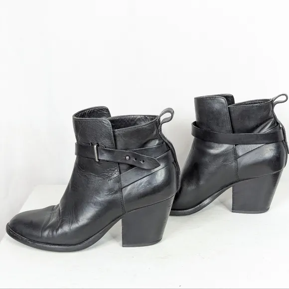Rag &amp; Bone Dalton Smooth Leather Black Heeled Wrap Ankle Booties Boots