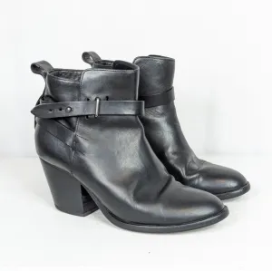 Rag &amp; Bone Dalton Smooth Leather Black Heeled Wrap Ankle Booties Boots