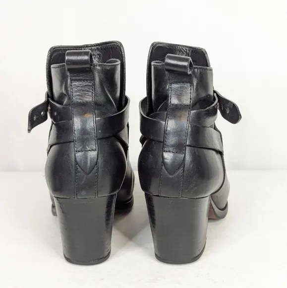 Rag &amp; Bone Dalton Smooth Leather Black Heeled Wrap Ankle Booties Boots