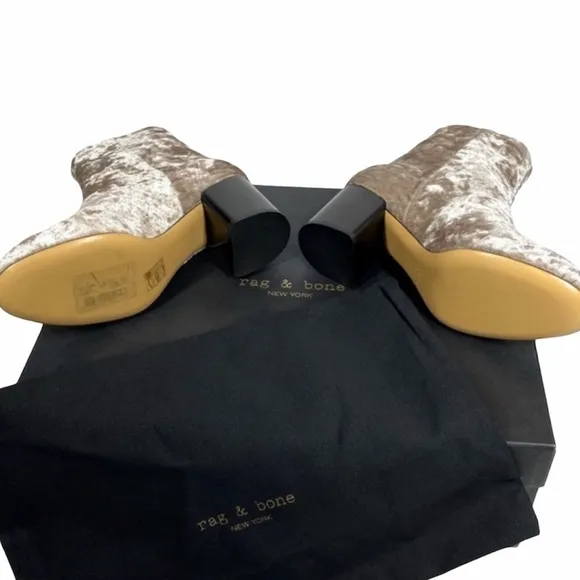 Rag &amp; Bone Drea Crushed Velvet Ankle Zip Boots Dove Beige Sz 5 EU 35 NIB NWT