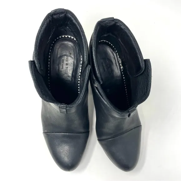 Rag &amp; Bone Harrow Black Leather Heeled Ankle Boots Size 36.5/ 6.5