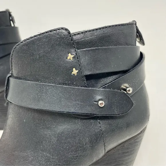 Rag &amp; Bone Harrow Black Leather Heeled Ankle Boots Size 36.5/ 6.5