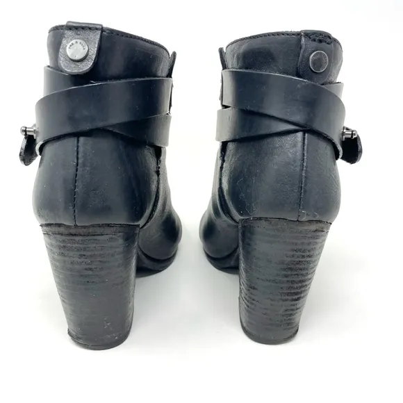 Rag &amp; Bone Harrow Black Leather Heeled Ankle Boots Size 36.5/ 6.5