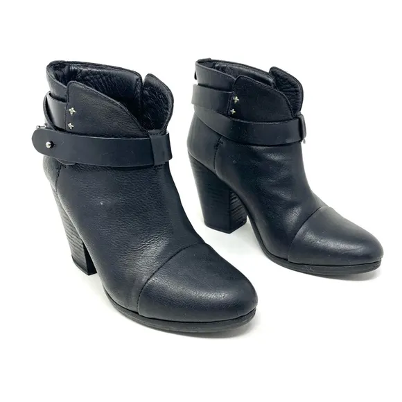 Rag &amp; Bone Harrow Black Leather Heeled Ankle Boots Size 36.5/ 6.5