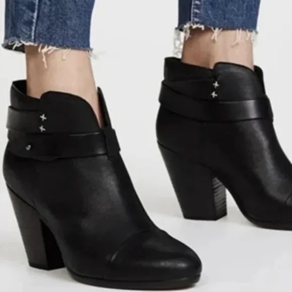 Rag &amp; Bone Harrow Black Leather Heeled Ankle Boots Size 36.5/ 6.5