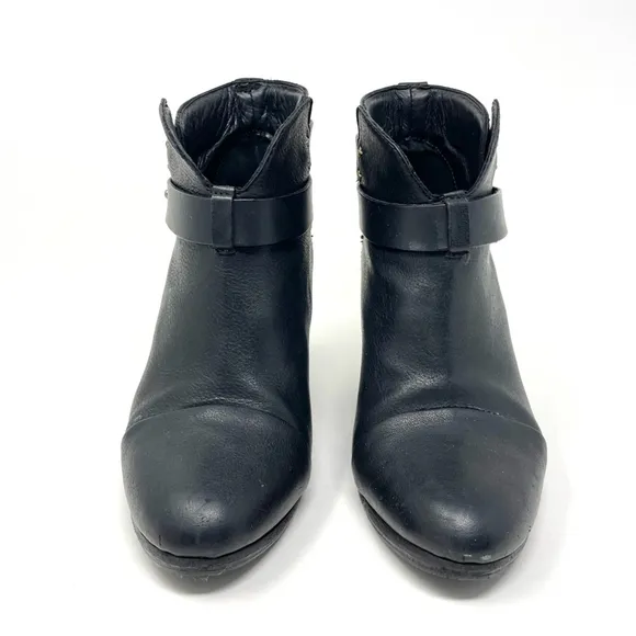 Rag &amp; Bone Harrow Black Leather Heeled Ankle Boots Size 36.5/ 6.5
