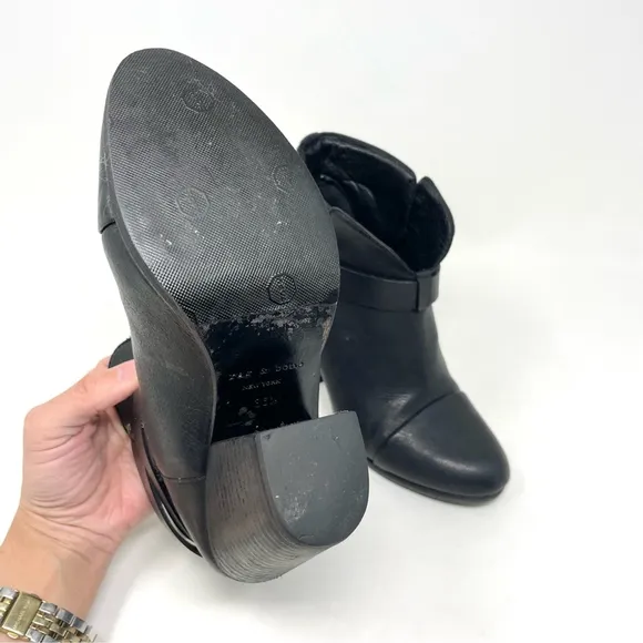 Rag &amp; Bone Harrow Black Leather Heeled Ankle Boots Size 36.5/ 6.5