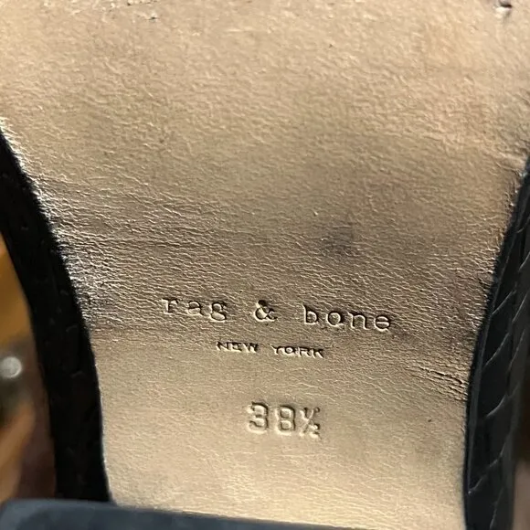 Rag &amp; Bone Harrow Crocodile Embossed Leather Block Heel Ankle Boots 38.5 8.5