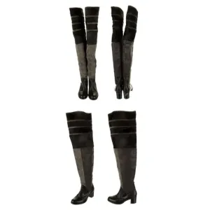 Rag &amp; Bone Leather Over The Knee Boots Size 37 (7) Suede Pony Hair Trim