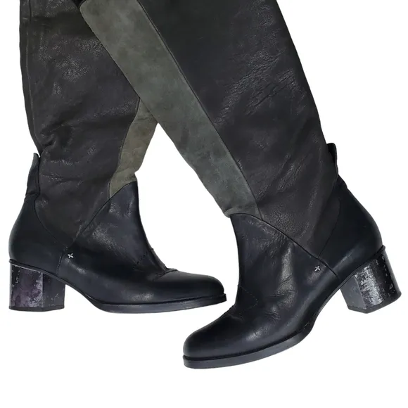 Rag &amp; Bone Leather Over The Knee Boots Size 37 (7) Suede Pony Hair Trim