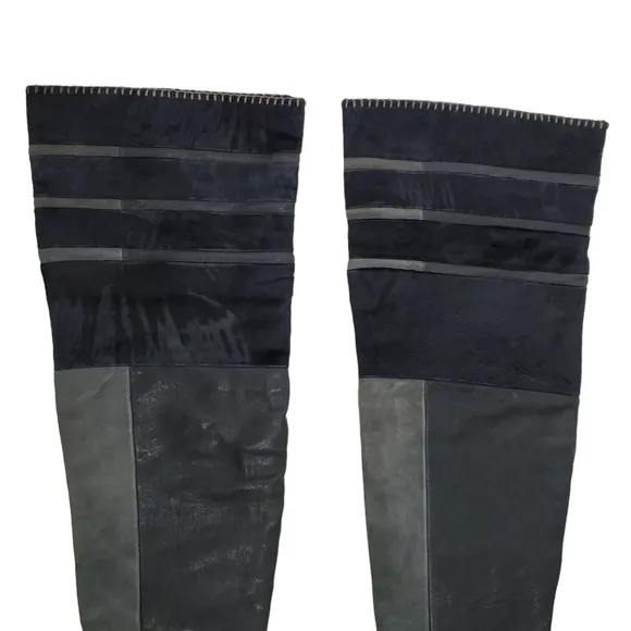 Rag &amp; Bone Leather Over The Knee Boots Size 37 (7) Suede Pony Hair Trim