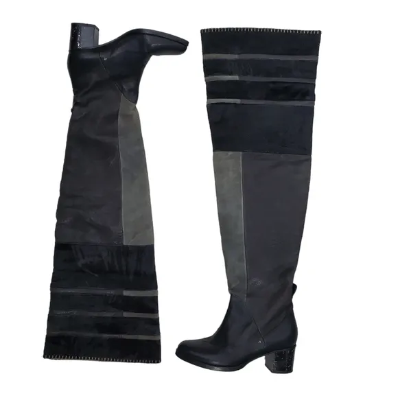 Rag &amp; Bone Leather Over The Knee Boots Size 37 (7) Suede Pony Hair Trim