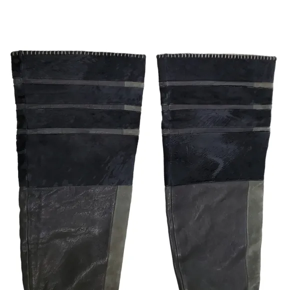 Rag &amp; Bone Leather Over The Knee Boots Size 37 (7) Suede Pony Hair Trim