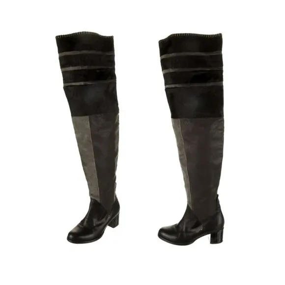 Rag &amp; Bone Leather Over The Knee Boots Size 37 (7) Suede Pony Hair Trim