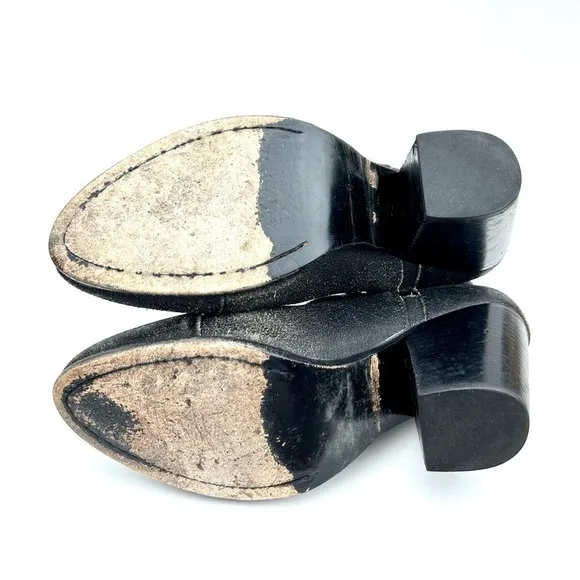 Rag &amp; Bone Margot Black Crackled Leather Block Heel Ankle Boots Size 40 / 10