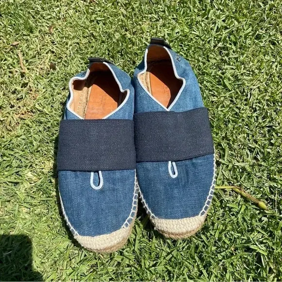 Rag &amp; Bone Nina Blue Denim Leather Jute Slip-On Espadrilles Size 38 / 7.5
