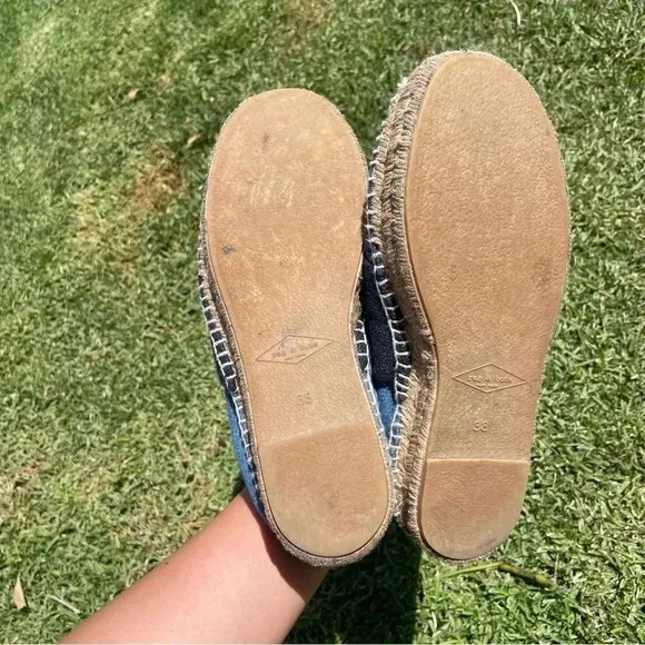 Rag &amp; Bone Nina Blue Denim Leather Jute Slip-On Espadrilles Size 38 / 7.5