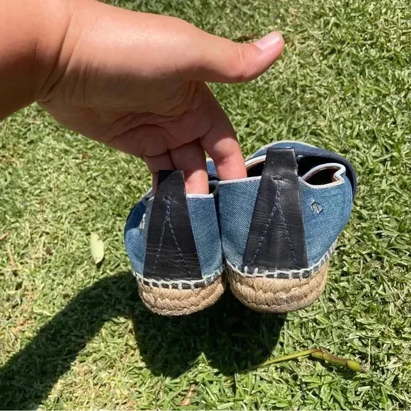 Rag &amp; Bone Nina Blue Denim Leather Jute Slip-On Espadrilles Size 38 / 7.5