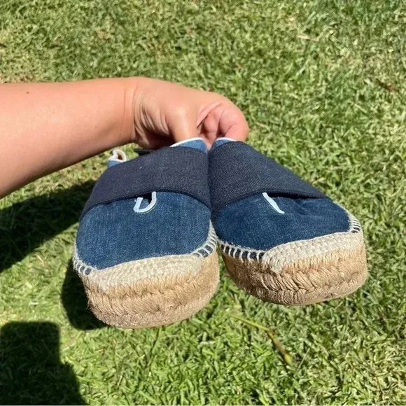 Rag &amp; Bone Nina Blue Denim Leather Jute Slip-On Espadrilles Size 38 / 7.5