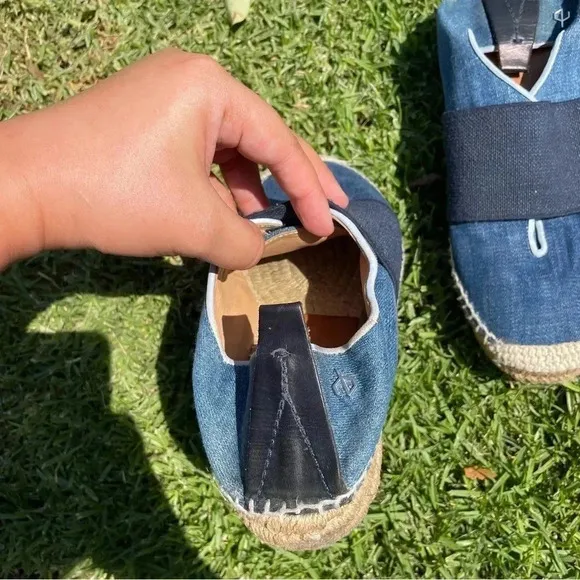 Rag &amp; Bone Nina Blue Denim Leather Jute Slip-On Espadrilles Size 38 / 7.5