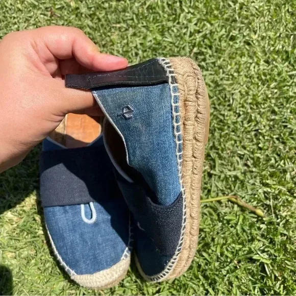 Rag &amp; Bone Nina Blue Denim Leather Jute Slip-On Espadrilles Size 38 / 7.5