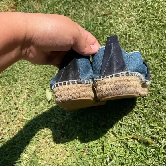 Rag &amp; Bone Nina Blue Denim Leather Jute Slip-On Espadrilles Size 38 / 7.5