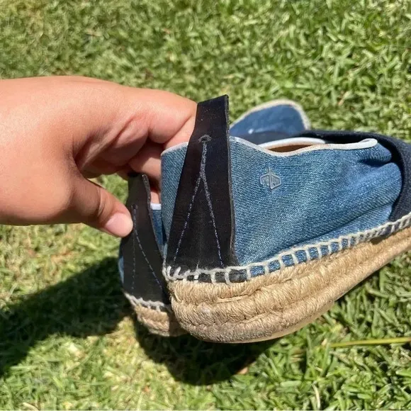 Rag &amp; Bone Nina Blue Denim Leather Jute Slip-On Espadrilles Size 38 / 7.5