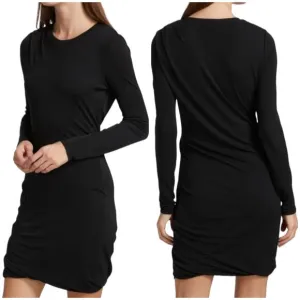 Rag &amp; Bone NWT Poppy Draped Mini Jersey Dress Black Long Sleeve Size S Sheath