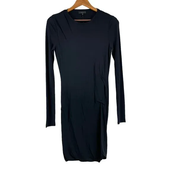 Rag &amp; Bone NWT Poppy Draped Mini Jersey Dress Black Long Sleeve Size S Sheath