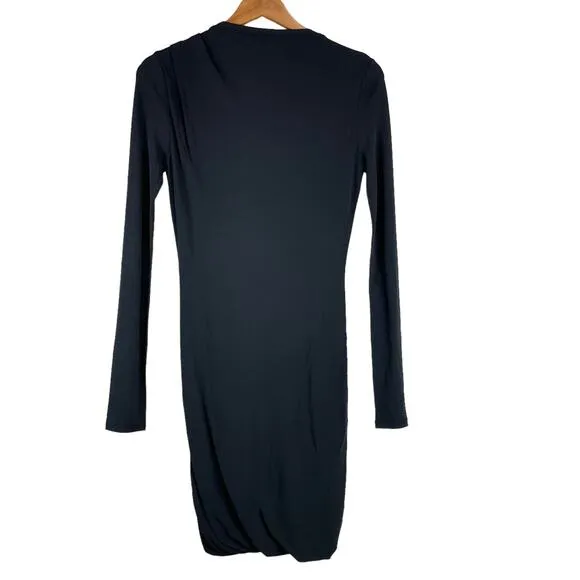 Rag &amp; Bone NWT Poppy Draped Mini Jersey Dress Black Long Sleeve Size S Sheath