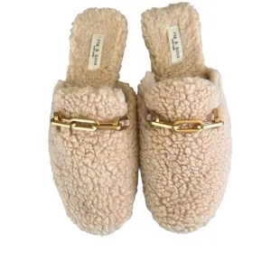 Rag &amp; Bone Sherpa Mules Slides – Size 39 (Fits 8–8.5), Gold Chain Detail