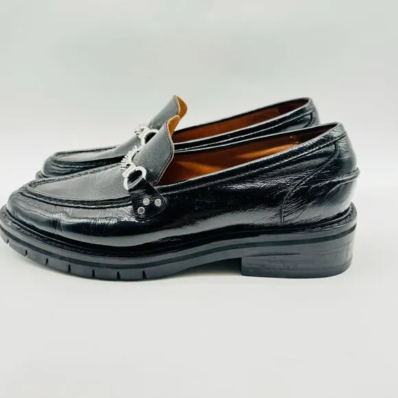 Rag &amp; Bone Shoes Womens 41 US 11 Black Patent Leather Loafers Curtis Lug Sole