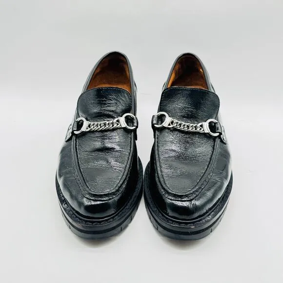 Rag &amp; Bone Shoes Womens 41 US 11 Black Patent Leather Loafers Curtis Lug Sole