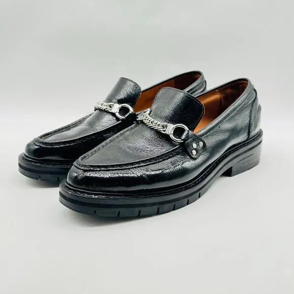 Rag &amp; Bone Shoes Womens 41 US 11 Black Patent Leather Loafers Curtis Lug Sole