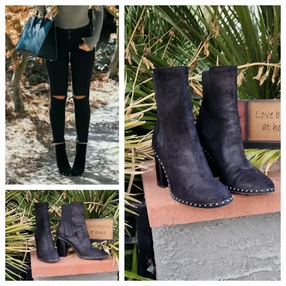 Rag and Bone black suede studded‎ boots